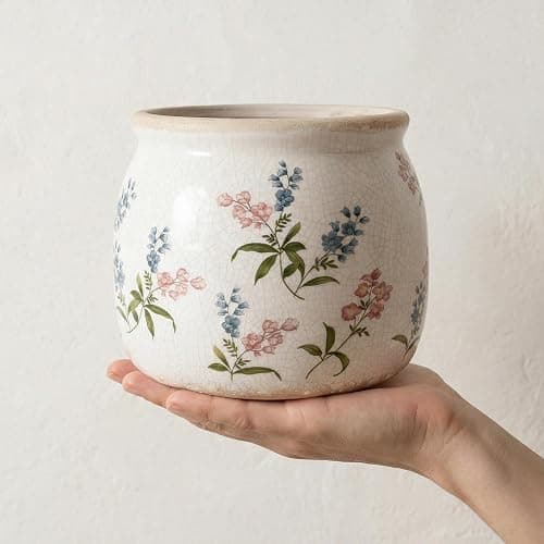DREAMLOOM Vintage Ceramic Planter for Indoor Plants,6.1" Ice Crack Cottage Scroll Vase Tuscan Decor Flower Pots with Drainage Holes Home Kitchen Farmhouse Antique Decorative Gift (Red-Round) thumbnail 5