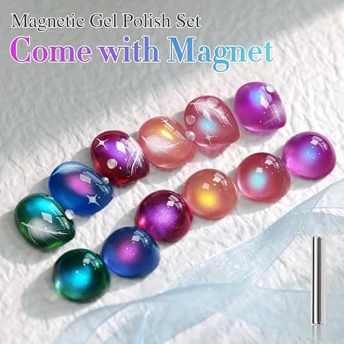 Double Rhythm Cat Eye Gel Nail Polish Set of 6 Same Color Same Bottle 0.5 Oz Shimmer Glitter with Magnet Holographic Reflective Magnetic UV Nail Polish Kit at Home (Glass Galaxy Green-T6-59) thumbnail 7