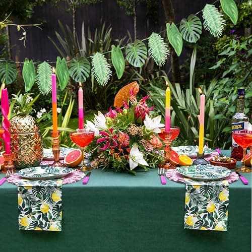 Talking Tables Reusable Tropical Party Decorations Palm Leaves Décor Leaf Garland Hawaiian Theme Party Tiki Bar Decoration for Safari Birthday Summer Green Luau Jungle Paper Length 8.5ft thumbnail 2
