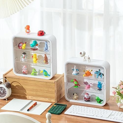 Menkxi 2 Pcs Display Case for Figures 3 Tiers Doll Storage Box Wall Mounted Clear Box Dust Proof Display Cabinet Organizer with Magnetic Door for Mini Toys Action Figures Collectibles, White thumbnail 2