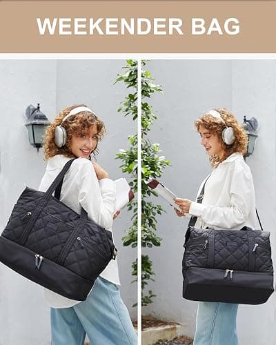 LOVEVOOK Travel Duffle Bag, Lightweight Weekender Bags for Women with Shoe Compartment, 40L Puffer Gym Bag Personal Item Travel Bag, Overnight Bags and Hospital Bag for Labor and Delivery, Black thumbnail 8