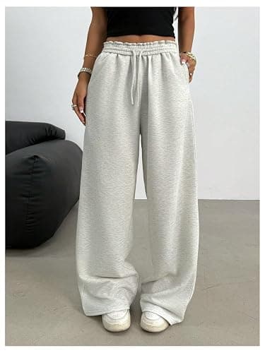 SOLY HUX Girl's Casual Sweatpants Drawstring Elastic Joggers Low Rise Wide Leg Baggy Long Pants with Pockets thumbnail 4