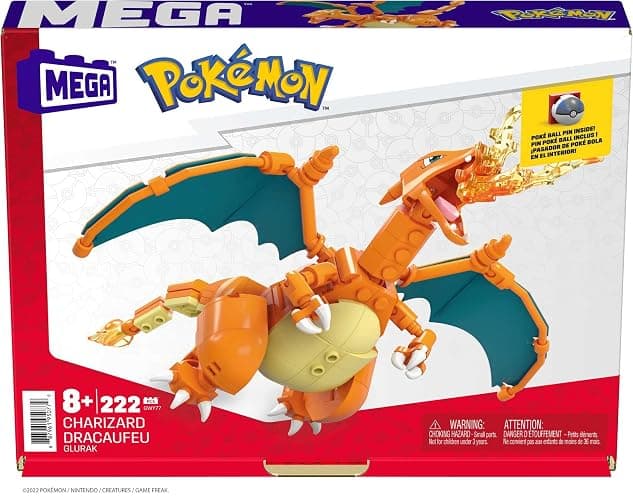 ZZZ MEGA Pokémon Figurine Action Dracaufeu 20cm, Jeu De Briques De Construction Pour Enfants Et Adultes, Modèle Pokémon À Collectionner, 222 Pièces, Jouet pour Enfant de 8 ans et Plus, GWY77 thumbnail 6
