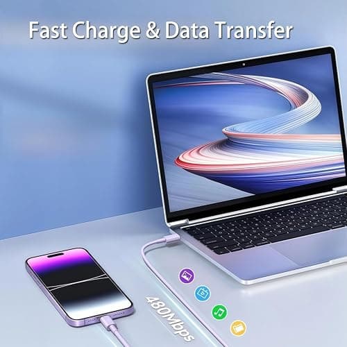 Lavender Charger Purple USB C to USB C Cable i Phone Charger Fast Charging 6FT Long, 20W Type C Cord Charger Charging for i Phone 16/15/17/Pro Max/Plus MacBook Pro Air,iPad Air, Samsung Galaxy S25/S24 thumbnail 6