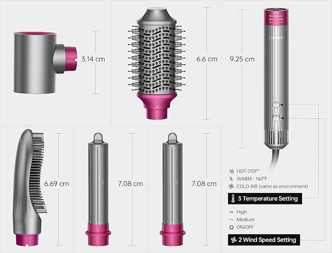 LC-dolida 5 in 1 Professional Hot Air Styler,Styling Without Heat Damage,Powerful Hair Dryer & Straightener Set, Fast Drying Curling Volumizing Straightening, 110 Volts, 1200 Watts（Silver） thumbnail 5