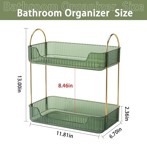 shuang qing Bathroom Counter Organizer Countertop Storage, Cosmetics Skincare Shelf, Makeup Organizer Perfume for Dresser Vanity Tray, Spice Rack for Kitchen(2 Tier-Green) thumbnail 3