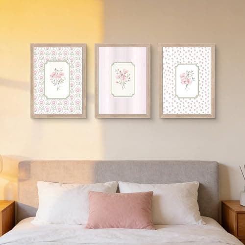 Pink Floral Canvas Wall Art Framed 3Pcs Cottage Home Decor 12x16 Inch | Ready to Hang Botanical Painting Prints Picture Poster Vintage Farmhouse Decor Living Room Bedroom Entryway Hallway Foyer thumbnail 8