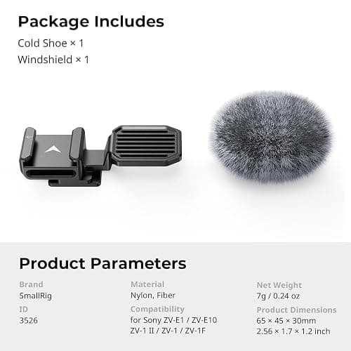SmallRig Cold Shoe Adapter with Wind Muff Windshield for Sony ZV-1F / ZV-E10 / ZV-1 / ZV-E1 / ZV-1 II, Wind Furry for Light Microphone Attachment - 3526 thumbnail 8