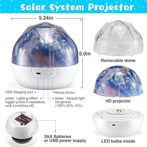 Solar System for Kids Projector Night Light, 360°Rotating+5 Films Planet Space Projector for Bedroom, Bright Night Light for Boys Room, Space Toys for Kids 3-5, Solar System Planet Toys for Boy Gifts thumbnail 7