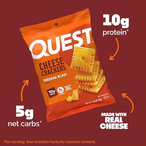 Quest Nutrition Cheese Crackers, Cheddar Blast, 10g Protein, 5g Net Carbs, 1g Sugar, Made with Real Cheese, High Protein Snack, 4 Count thumbnail 3