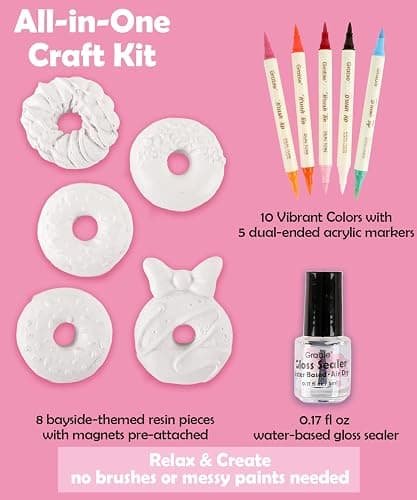 Grabie Magnet Painting Kit, DIY Fridge Magnets, Donut Delight | Includes 5 Dual-Tip Markers, Create Refrigerator Magnets, Fun Arts & Crafts Activity, Stress-Relieving Craft Gift thumbnail 3