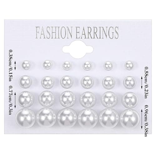 24 Pairs Pearl Studs Earrings for Women, Faux Simulated Pearl Earrings 4 Mixed Sizes Round Ball Pearls Stud Earring Set thumbnail 2