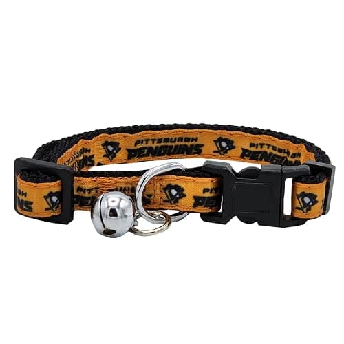 Pets First NHL Pittsburgh Penguins CAT Collar Adjustable Break-Away Collar for Cats with Licensed Team Name & Logo. Cute & Fashionable Hockey Sports Cat Collar with Metal Jingle Bell - Image 1