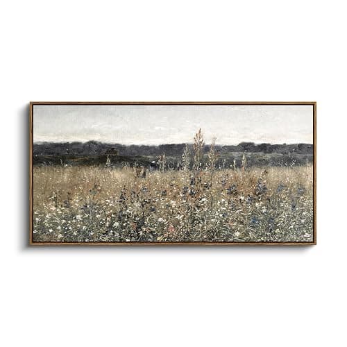 InSimSea Extra Large Framed Vintage Wall Art, Living Room Country Farmhouse Decor, Flower Meadow Landscape Paintings, Canvas Prints, Retro Scenery Long Pictures for Bedroom Above of Bed,20x40inch - Image 1
