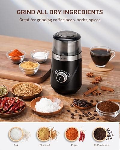 SHARDOR Electric Super Silent Blade Coffee Grinder, Timed Grind Control Rotary Knob, Adjustable Coarse to Fine for Coffee Beans, Spices & Herbs, with 1 Removable Stainless Steel Bowl, Black - Black - 1 Bowl thumbnail 4