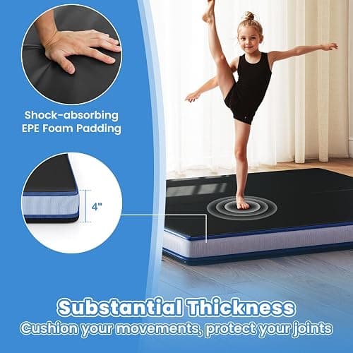 Goplus 4" Thick Folding Gymnastic Mat, 4ft x 4ft x 4in Thickened Bi-Fold Fitness Mat with Carrying Handles & PU Leather Cover, Home Gym Tumbling Mat for Stretching, Pilates, Aerobics Workouts thumbnail 4
