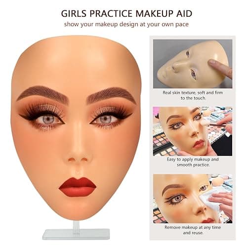 Laokiiy Makeup Practice Face, Makeup Mannequin Face with Makeup Practice Face Board, 5D Silicone Full Face Practice Eyelash Eye Shadow, for Emerging Makeup Artist, Beginners, Girl's Gift (White) thumbnail 2