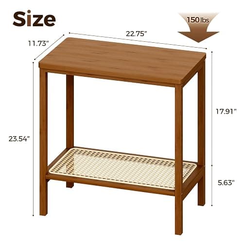 Rattan Side Table Mid Century Modern End Table Living Room 2-Tier End Table with Rattan Storage Shelves for Small Space Night Stand Narrow Coffee Table Boho Bamboo Small Bedside Table thumbnail 2