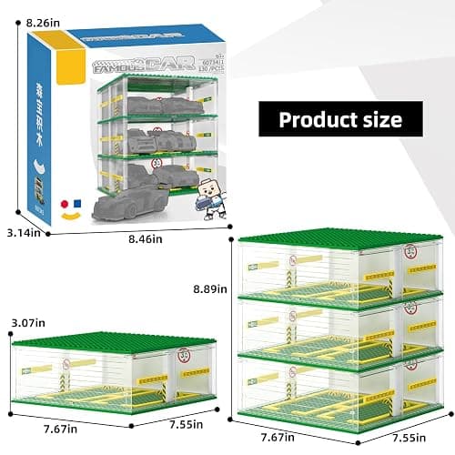 NEWABWN Creative Three-Story Building Block Garage with Display Features, Compatible with Small Lego Cars (130 Pieces), Ideal for 8-Studs Wide Building Blocks Cars (Cars Not Included) thumbnail 2
