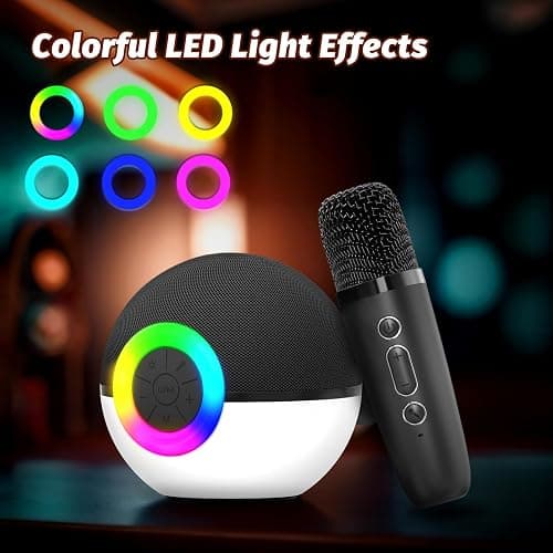 goopow Mini Karaoke Machine Speaker for Kids Adults, Portable Bluetooth Microphone Song Toys with LED Light, Best Chritmas Birthday Festival Gift for 3 4 5 6 7 8+ Year Old Girls Boys (Black-2 Mic) thumbnail 3