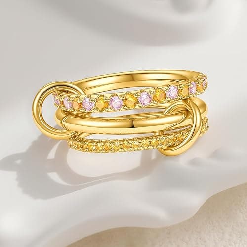 Cicy Bell Interlocking Ring for Women 18k Gold Plated CZ Stack Ring Set thumbnail 5