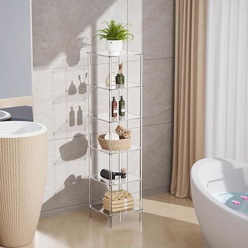 solaround Acrylic Bookshelf, Small Bookcase, Standing Freestanding Corner Storage Shelves Display Shelf for Living Room, Bedroom (Clear, 6 Tier) thumbnail 4