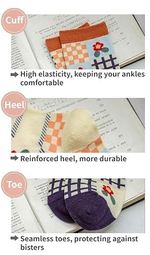 FORJMMP 5/10 Pairs Cute Floral Socks, Cottagecore Crew socks, Smiley Face Colorful Socks for Women Girls thumbnail 4