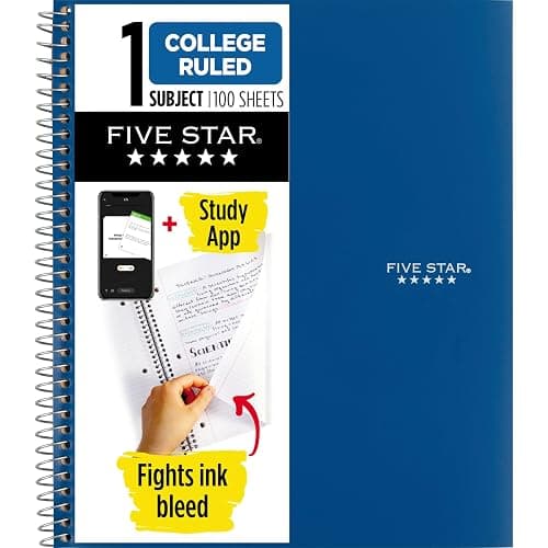Five Star Spiral Notebook + Study App, 1 Subject, College Ruled Paper, 8-1/2" x 11", 100 Sheets, Fights Ink Bleed, Water Resistant Cover, Pacific Blue (72565) - Image 1