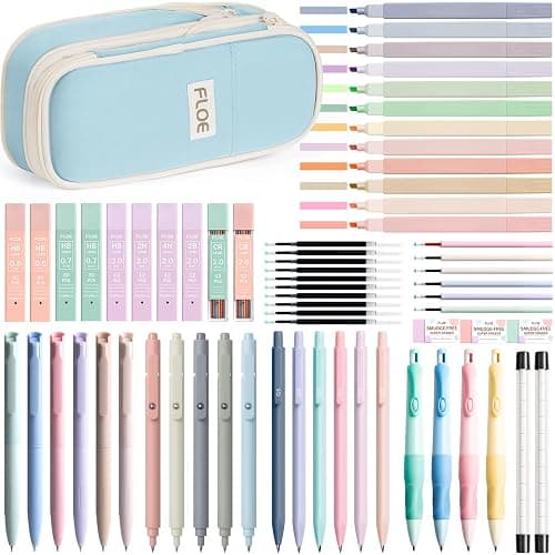 65PCS Aesthetic School Supplies with Cute Pencil Case, Pastel Highlighters Gel Pens Mechanical Pencils Set 0.5 0.7 & 2.0mm, Office Back to School Supplies College Essentials Kit Student Stationary Set - Image 1