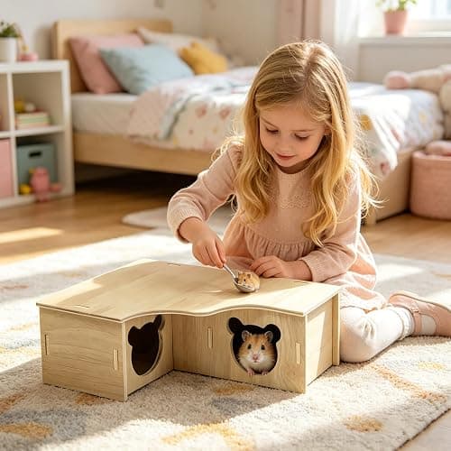 Choisonye Multi-Chamber Hamster House Maze, 3-Room Hideouts, Wooden Hamster Maze & Tunnel Exploring Toys, Dwarf Hamster House Habitats Decor for Hamster Mice Gerbils Lemmings thumbnail 2