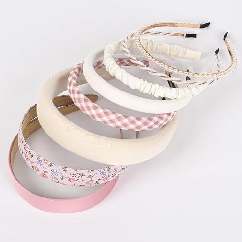 LYroo Headbands for Women Girls Non Slip - 8 Pack Wide Padded Headband Cute Floral Headbands Fashion Pearl Beaded Thin Head Bands Trendy Hair Accessories(White & Pink) thumbnail 5