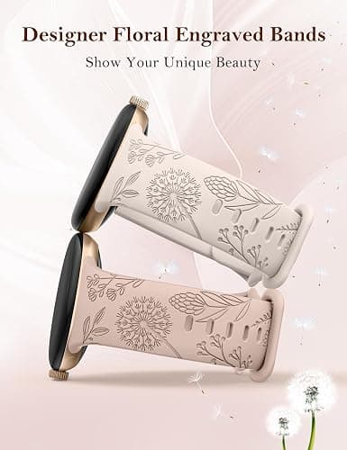 Minyee 2 Packs Floral Engraved Bands Compatible with Google Pixel Watch 4/3 41mm/Pixel Watch 2/1 Band Women, Cute Soft Silicone Flower Sport Fancy Straps thumbnail 2