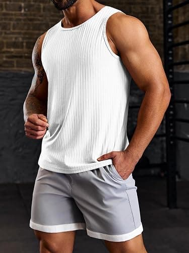Runcati Men's Ribbed Tank Tops Knit Sleeveless Workout T Shirt Muscle Gym Fitness Tee thumbnail 2