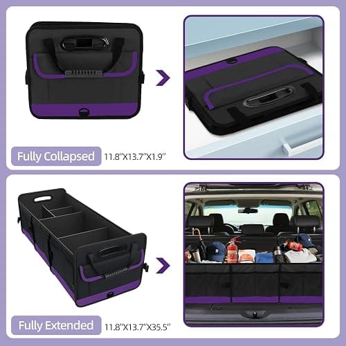 AOPHY Foldable Trunk Organizer for Car SUV Truck 95L | Portable storage with straps. Waterproof and sturdy. Folds flat when not in use. Great for drivers. Purple Car Accessories thumbnail 8