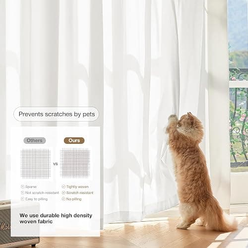 Anmao Non-See-Through Off White Privacy Semi Sheer Curtains for Living Room 80 Inch Length 2 Panels Set, Light Filtering That Let Light in Rod Pocket Window Drapes for Bedroom, 52W x 80L, Ivory White thumbnail 5