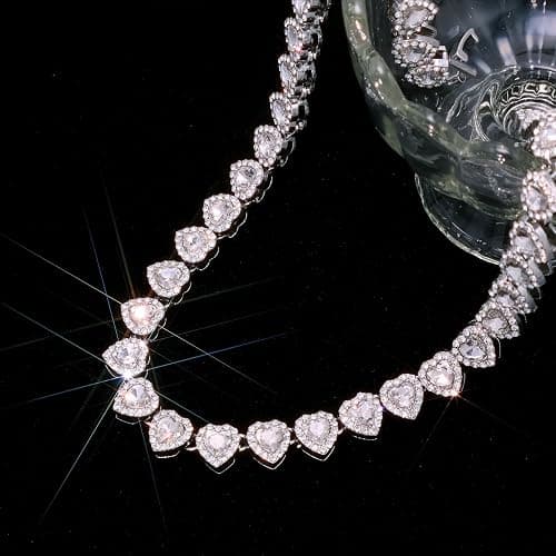 fasone Rhinestone Hearts Necklace, Iced Out Hearts Jewelry，Silver Tennis Necklace For Women，Tennis Necklaces For Women, Heart Tennis Necklace thumbnail 3