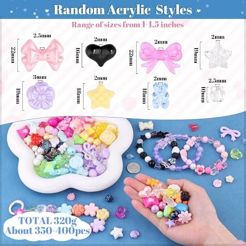 TINKRSTUFF Assorted 500-550PCS 8 Mixed Colors Acrylic Beads for Bracelet Making, Flower Bow Butterfly GummyBear Aesthetic Bracelet Bead,Cute Beads for Jewelry Making DIY Necklace Keychain Phone Charm thumbnail 2
