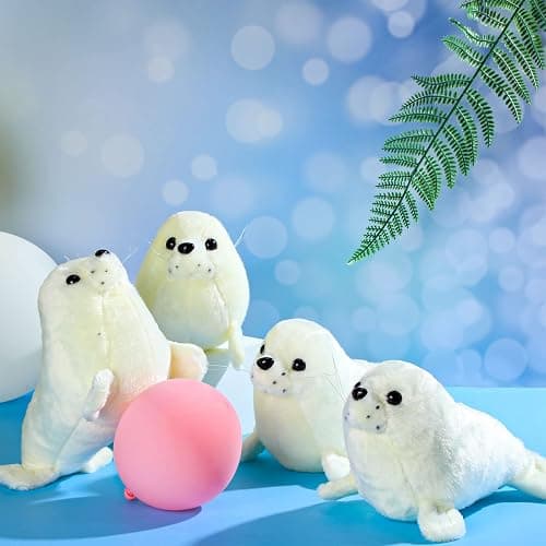 Sosation 4 Pcs Seal Plush Toy Seal Stuffed Animal White Chubby Seal Animal Doll Cute Seal Hug Pillow Plush Toys Set for Boy Girls Babies Toddlers,10 Inch, Room Decor - Image 1