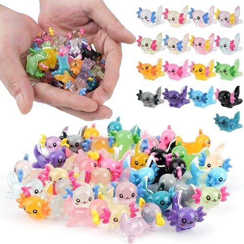 BuQiuRen 34pcs Mini Resin Axolotl, Glow in The Dark Tiny Axolotl Miniature Figures Toy Tiny Plastic Animal Figurines for Fairy Garden Landscape Aquarium Potted Birthday Christmas Party Decorations - Image 1