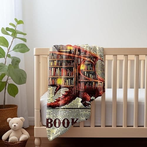 Book Dragon Fleece Blanket Cozy Throw for Book Lovers, Vintage Dragon Design on Text Background, Warm and Soft Reading Blanket for Home, Couch, or Bed (L80 xW60) thumbnail 4