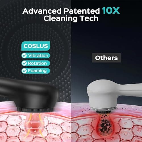 COSLUS Face Scrubber Facial Cleansing Brush: 2 in 1 Spin and Vibration Patented Tech, Silicone Electric Exfoliator Scrubber with Automatic Foaming, Waterproof Face Cleanser Brush for Men and Women - Black thumbnail 3