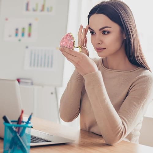 YUXIANLB 2 Pcs Compact Mirror for Purse, Vintage Double-Sided Flower Makeup Mirrors Portable Trave Cosmetic Mirror for Women Girls, Heart Folding Mini Handheld Mirror for Pocket (Pink, Blue) - Pink, Blue thumbnail 8