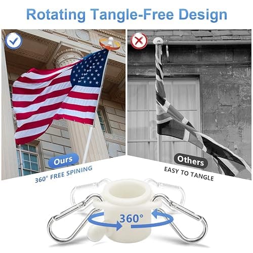 White Flag Poles for Outside House - 5ft Tangle Free Flag Pole for House,Heavy Duty Metal Flagpole Hardware for 3x5 American Flags,Outdoor Flagpoles Mount for Porch,Car,Truck,Boat (without Bracket) thumbnail 4