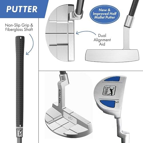 PGA Tour Youth Golf Club Set for Ages 8-12 (4’8”-5’2”) and 12+ (5’2”+), Right and Left-Handed Kids Golf Sets – Beginner Junior Golf Clubs with Lightweight Stand Bag, Mallet Putter, Hybrid, Driver thumbnail 5