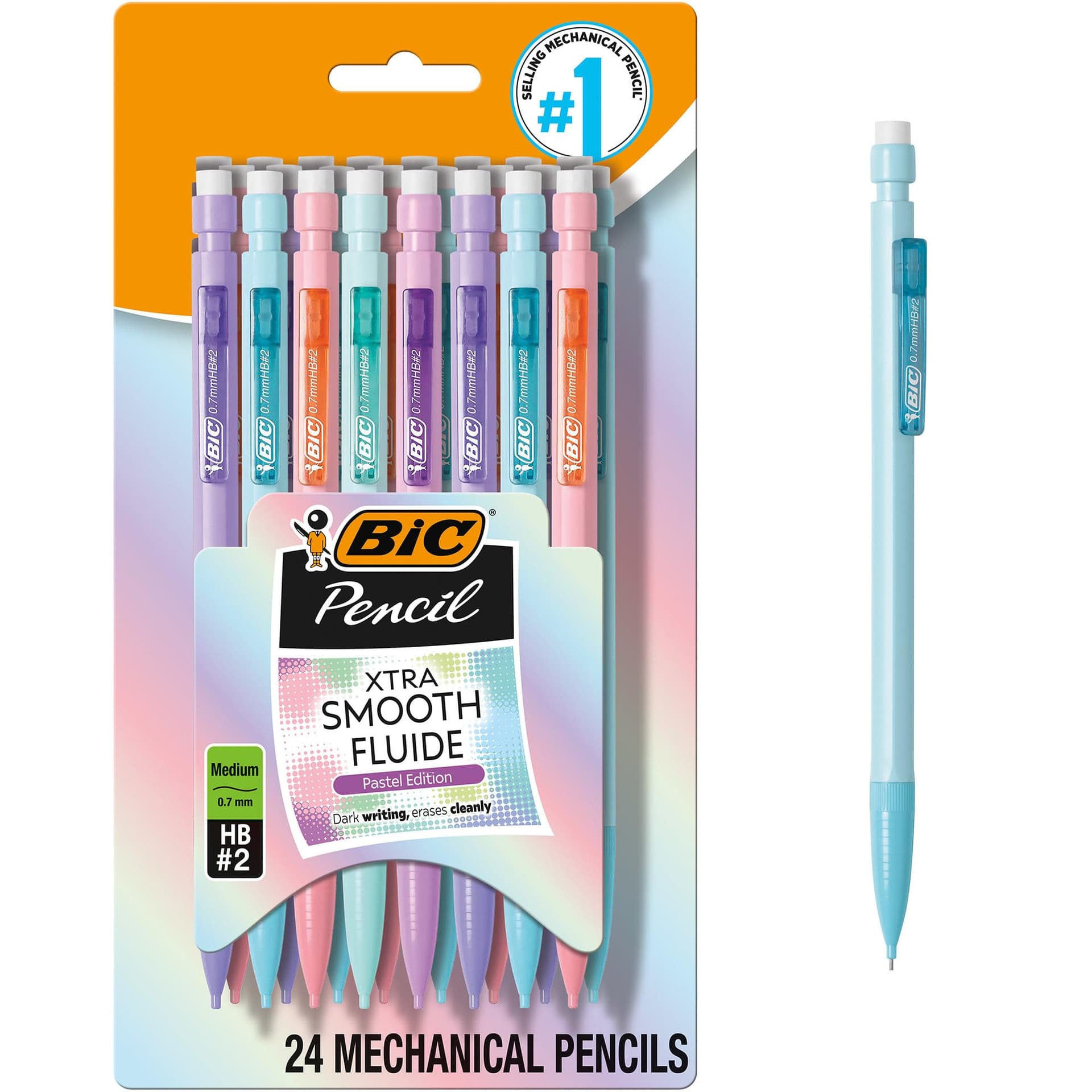 BIC Xtra Smooth Mechanical Pencils (MPNP24-BLK), Medium Point (0.7mm), Fun Pastel Color Pencils, Back to School, 24 Count - Image 1
