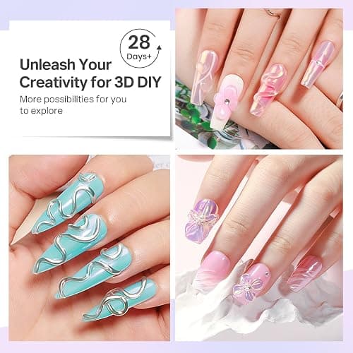 MIZHSE 3D Gel Nail Art Sculpting Gel, 60g Large Capacity Non-Sticky Clear Solid Builder Gels for Nails, Molding Hard Gels for Nail Art Charms, U V LED, with Gold Chrome Powder & Silicone Flower Mold thumbnail 6