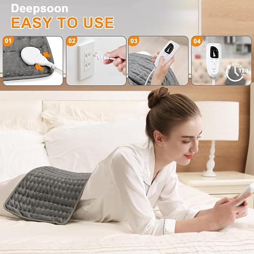 Deepsoon Heating Pad,Electric Heating Pads for Back,Neck,Abdomen,Moist Heating Pad for Shoulder,Knee,Arms,Legs,Dry/Moist Heat & Auto Shut Off,Birthday Gifts for Men and Women,Dark Gray,24x12 Inch thumbnail 3