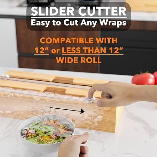 SpaceAid WrapNeat 2 in 1 Wrap Organizer with Cutter and Labels, Plastic Wrap, Aluminum Foil and Wax Bamboo Dispenser for Kitchen Storage Organization Holder for 12" Roll (Natural, 2-Slot) thumbnail 5