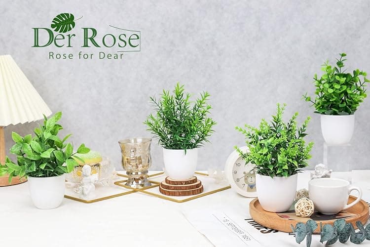 Der Rose Faux Plants Indoor, 4 Pack Small Fake Plants Mini Artificial Plants in Pots for Home Office Shelf Farmhouse Bathroom Decor thumbnail 2