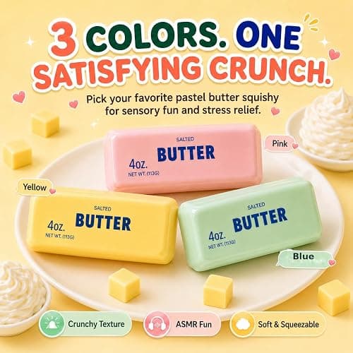 Crunchy Butter Squishy, Soft Squeeze Sensory Fidget Toy with Crunchy ASMR Texture, Butter Stick Stress Relief Toy, Fun Novelty Gift for Kids Teens and Adults, Blue thumbnail 5